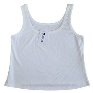 White Ribbed Sleeveless Fitted Tank Top - XLarge